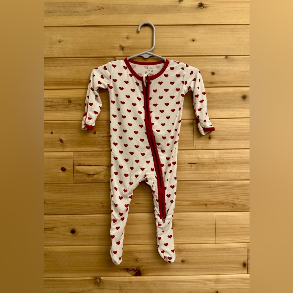 Kickee 3-6 Months Heart Print Double Zipper Bamboo Blend Footie Pajama